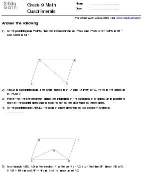 Grade 9 Math Worksheets and Problems: Quadrilaterals : EduGain Philippines