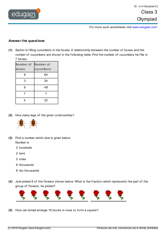 Free English Olympiad Worksheets For Class 1 Pdf With Answers