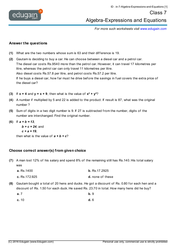 daily math practice grade 7 wenesday